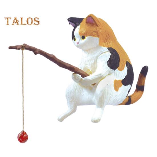 Рыболовная фигурка кота, статуэтка из смолы, мультяшный котенок, скульптура животного, домашний офис, настольный аквариум, украшение для аквариума