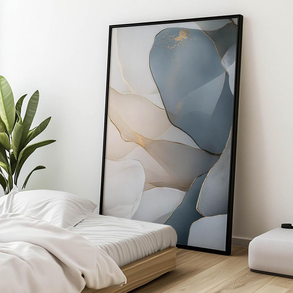 Kwiatowe Elegancje W Odcieniach Niebieskiego Kwiatowe Elegancje W Odcieniach Niebieskiego, 40X50 Cm, Rama Aluminiowa Złota, Papier Matowy 230 Gsm