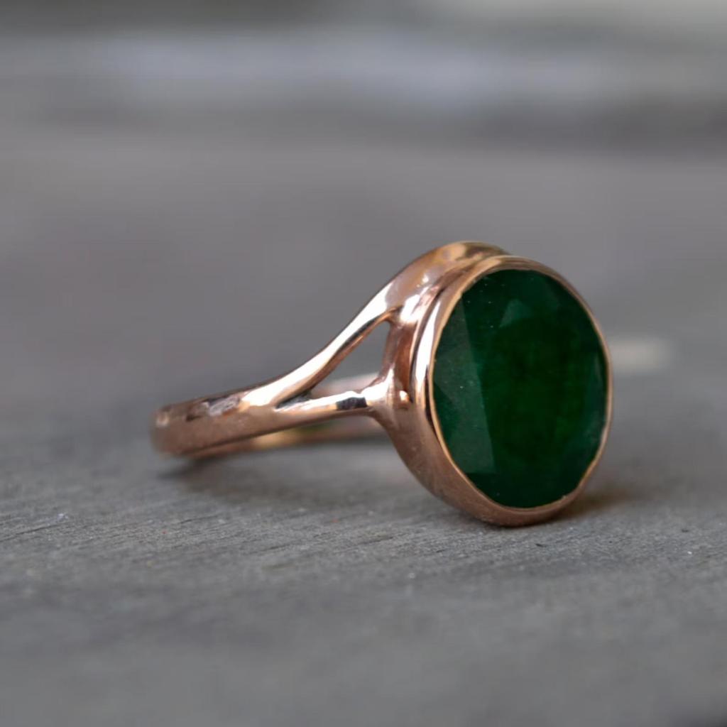 Кольцо из стерлингового серебра с замбийским зеленым изумрудом с накладкой из розового золота, кольцо с изумрудом - камень мая