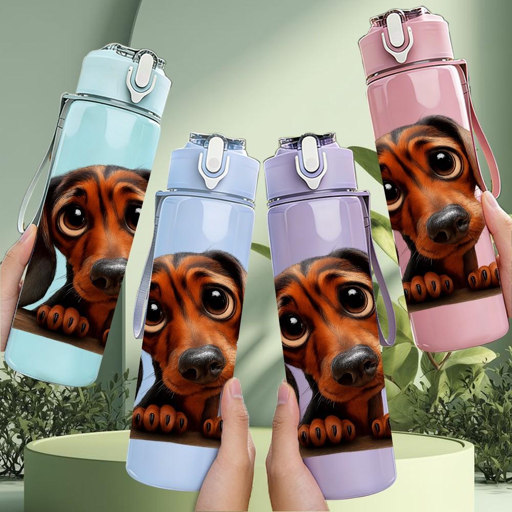 1PC Dachshund Dog Head Portrait Print 750ml Color Plastic Sports Water Bottle Leakproof Flip Straw Lid Suitable for Sports Office Home Use