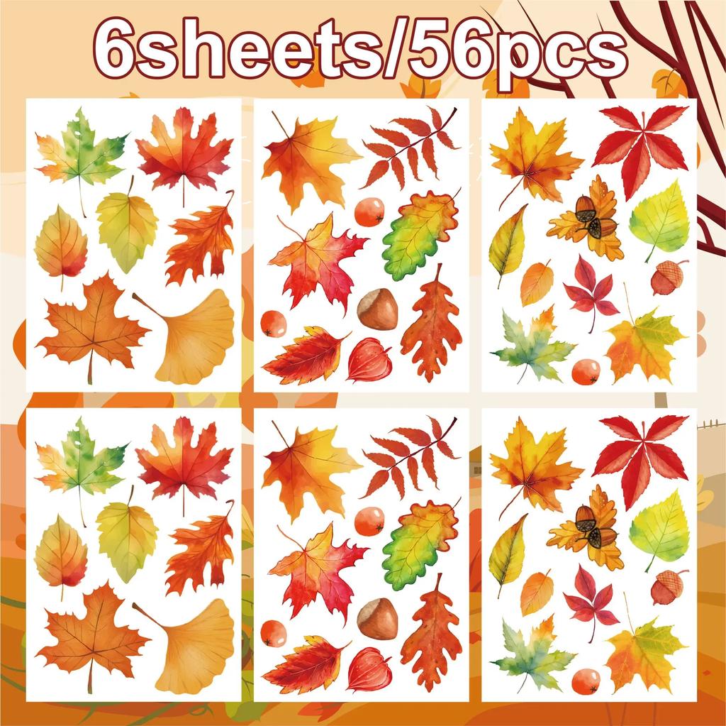 Осенние листья на окна на День благодарения, наклейки на окна, двери, украшенные кленовыми листьями, наклейки на стекло на День благодарения, осеннее украшение