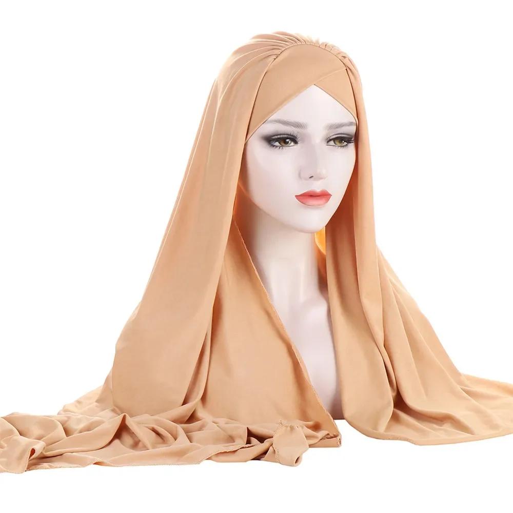 Muslim Women Long Scarf Pull On Ready Wear Instant Hijab Chemo Cap One Piece Amira Head Wrap Turban Femme Shawl Bandanas Scarves