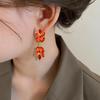 Gold-Plated Vintage-Style Leaf Stud Earrings with Multicolored Gemstones