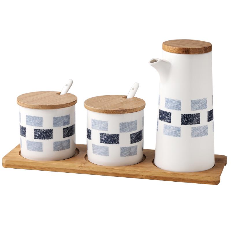 Главная Керамика Набор баночек для специй Комбинация палочек для еды Подставка для слива Масленка Солонка Коробка для приправ Набор из трех предметов Контейнер для специй