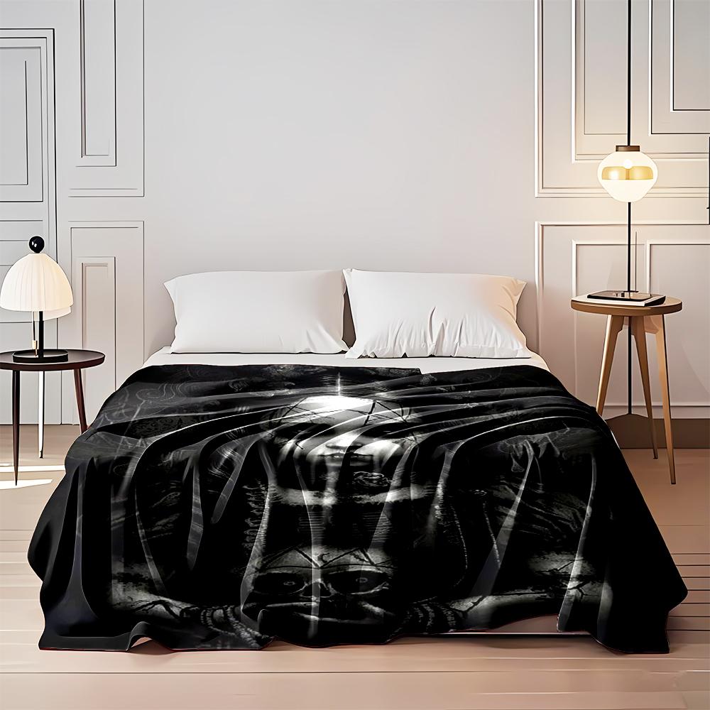 Gothic doll girl with skull in dark art style Flannel blanket for bedroom, living room, sofa, and nap sofas