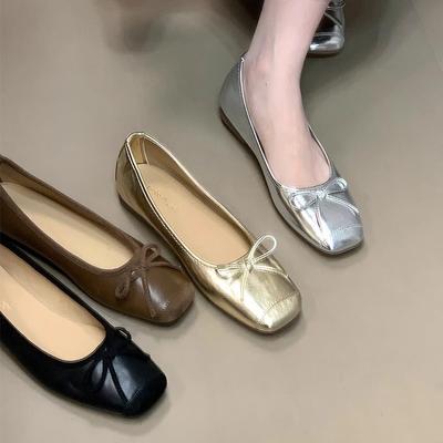Версия в горошек~ Французский бант туфли на плоской подошве женские туфли-лодочки женские с мелким вырезом балетки туфли бабушки нежные туфли Doudou