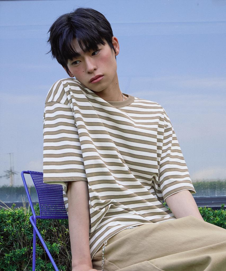FILLUMINATE Semi-Crop Multi-Stripe T-Shirt - Brown