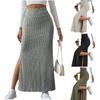 Women Maxi Ribbed Skirt Igh Waist Stretchy Rib Knit Split Slit Hem Midi Pencil Skirt Long Skirt Streetwear