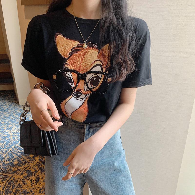 Women's Smiley Face Print Loose Short Sleeve Round Neck T-shirt - Casual Spring/Summer Top