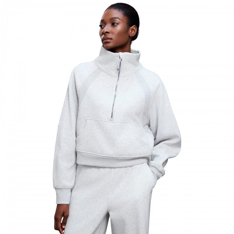 Womens Fleece-Lined Hooded Half-Zip Sweatshirt Winter Running Gym Workout Casual Wear