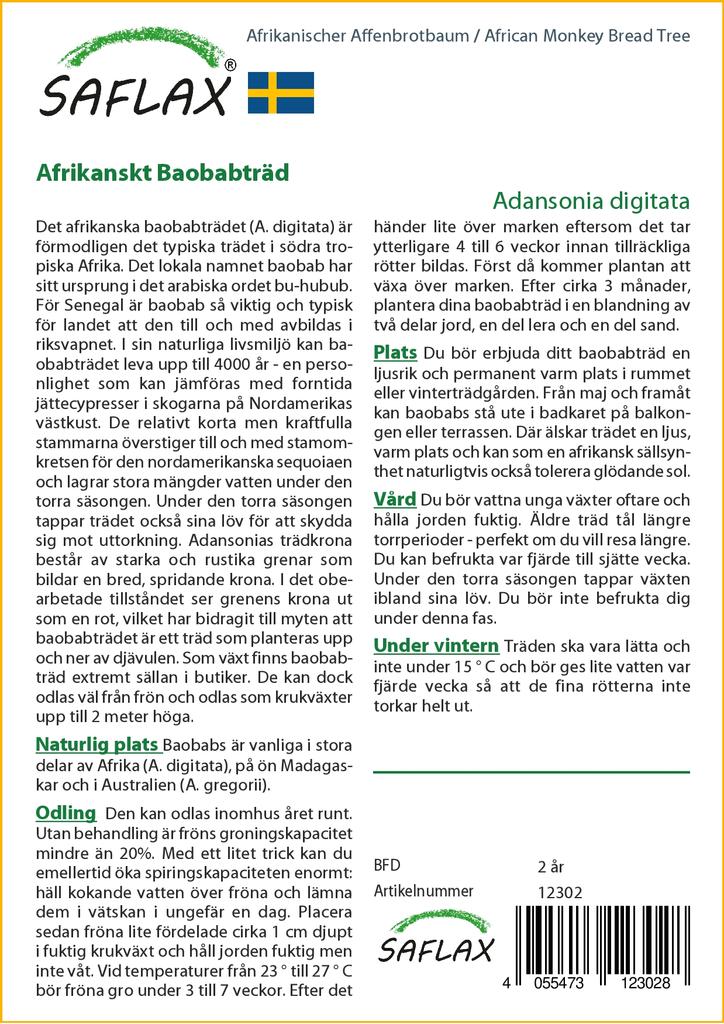 SAFLAX Хлебное дерево африканской обезьяны - 6 семян - Adansonia digitata