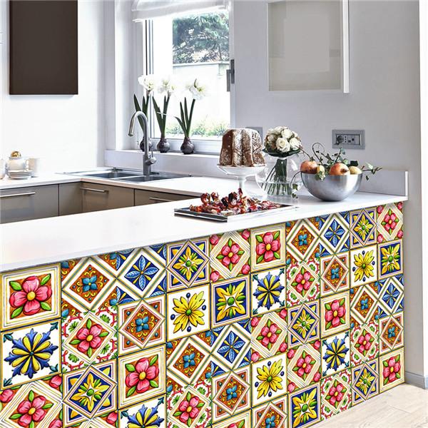 10x10/15x15/20x20/30x30cm PVC Flower Tile Tiles Decals Waterproof Wall Sticker Bathroom Sticker Kitchen Decoration