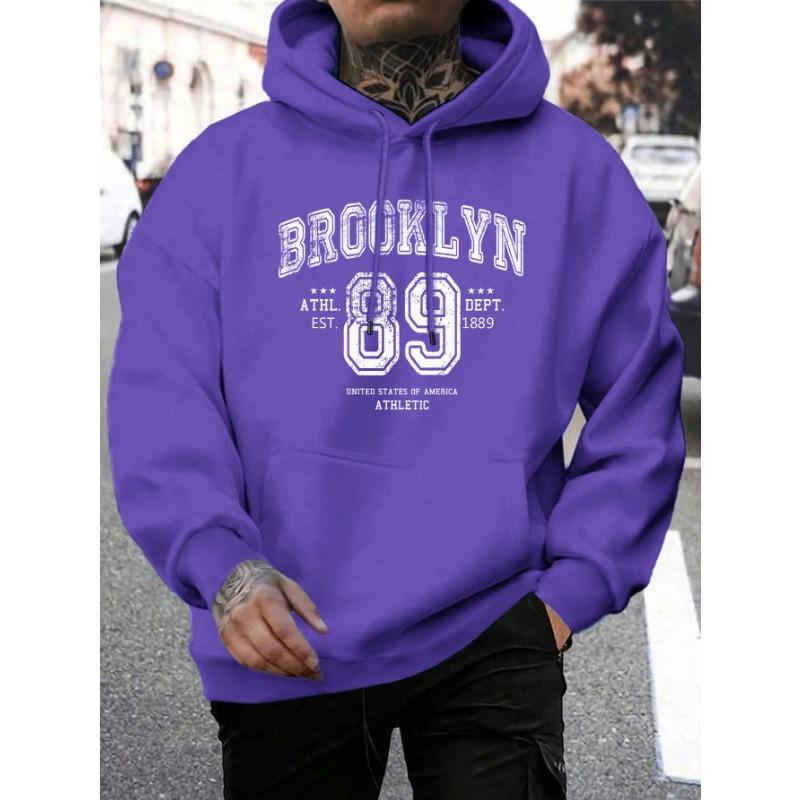 Толстовки с капюшоном Brooklyn 89 Letter Print Мужская мода Удобная толстовка с капюшоном Осенняя мягкая флисовая мужская толстовка с капюшоном Карманный карман Теплые топы Толстовки и свитшоты Мужские