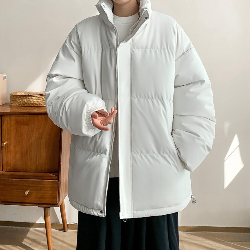 Зимняя однотонная утепленная куртка с воротником-стойкой и хлопковой подкладкой, мужская американская ретро-свободная и универсальная куртка с хлопковой подкладкой, повседневная куртка из хлеба