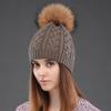 Women Double Layer Knitted Hats Winter Warm Beanies Wool Hat With Pompom Natural Fur Raccoon Fashion Female Cap