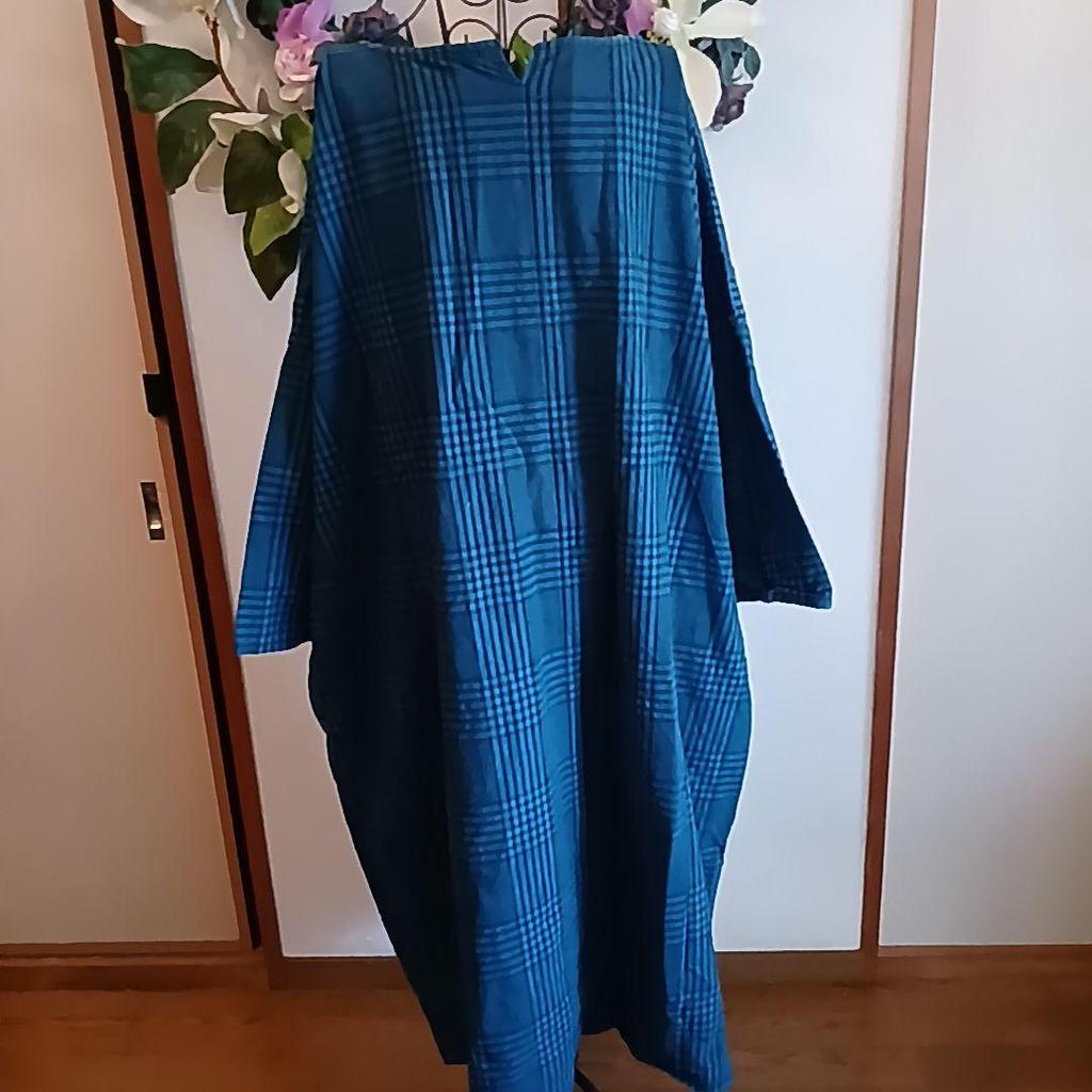 Used 100% Cotton Dark Teal Plaid Loose Long Dress