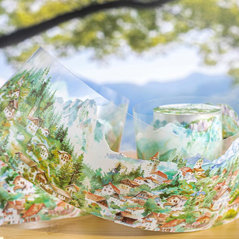 1 рулон/пакет Ландшафтная лента ПЭТ Серия «Маленькая деревня» Дом Ландшафт Ручной аккаунт Основной материал DIY Украшение Открытка Подарок Наклейка