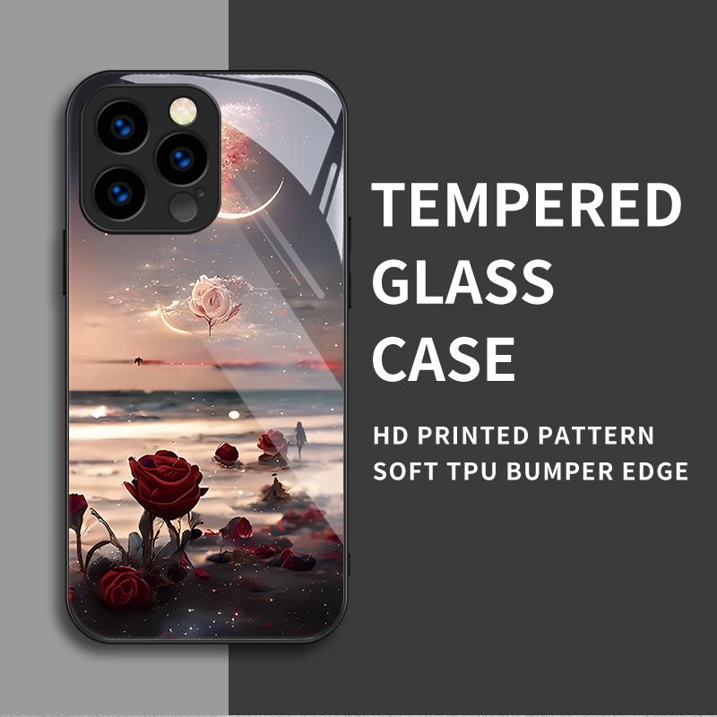 Закаленный стеклянный корпус с рисунком роз и цветов, защитный чехол из ТПУ, мягкий чехол для iPhone Samsung