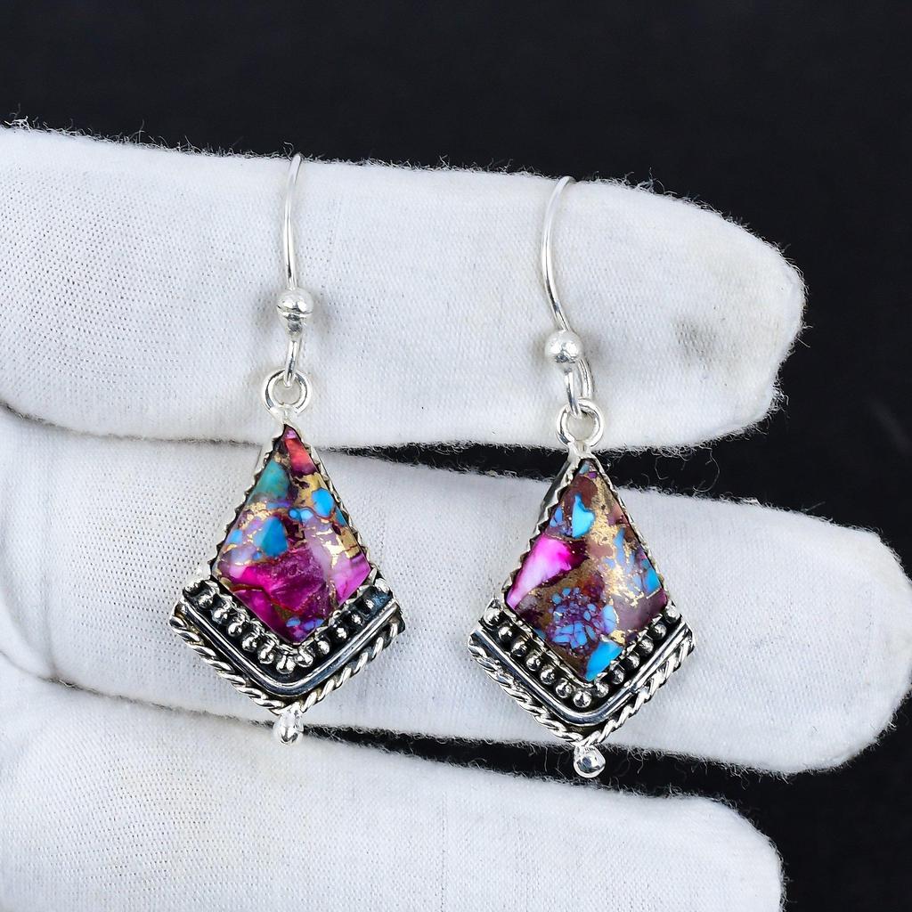 Серьги из натурального фиолетового камня King Spiny Oyster Turquoise Gemstone Antique, серьги из стерлингового серебра 925 пробы, серьги-подвески из серебра в стиле бохо, подарки