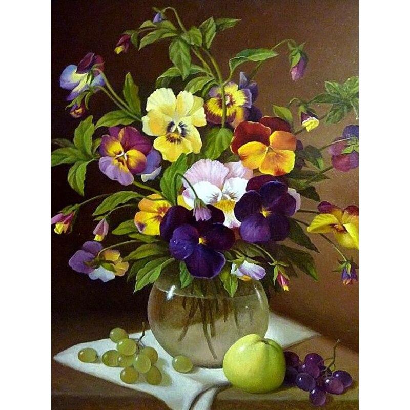 5D DIY Алмазная картина Ваза Алмазная вышивка Цветочный пейзаж Вышивка крестиком Полный круглый дрель Домашний декор Ручной художественный подарок