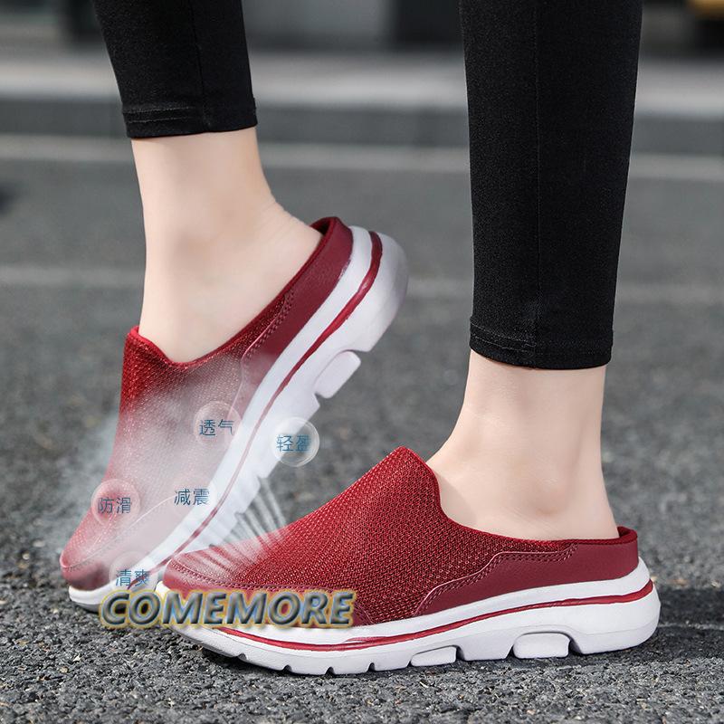 2024 Мужские повседневные мюли из сетчатой ткани, дышащие тапочки на плоской подошве, осенняя обувь для пар, лоферы большого размера, модная обувь, мужские уличные тапочки