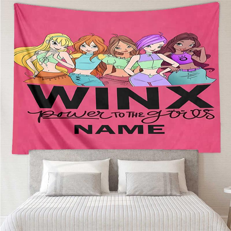 Custom Name Winx Club Print Tapestry, Backdrop, Easy Setup, Ideal for Bedroom, Office & Living Room, with Aesthetic Wall Hanging Decor.