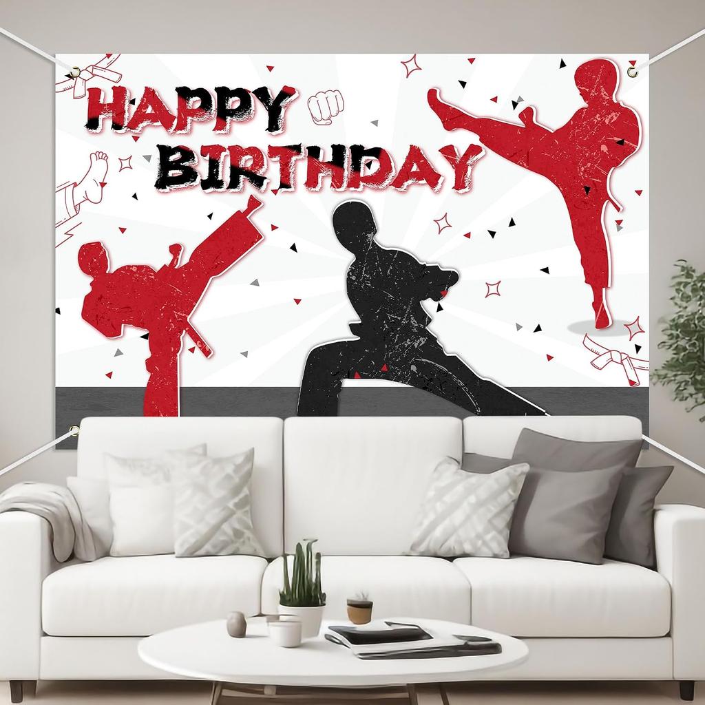 Karate Birthday Party Banner Backdrop Karate Martial Arts Sports Theme Background Decor for Martial Artist Boys Birthday