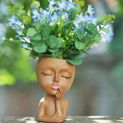 Горшок для лица с дренажным отверстием из смолы 3D Женская фигурка головы Цветочный горшок Крытый уличный контейнер для растений Домашний балкон Украшение сада