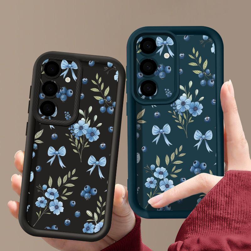 Чехол S26 Ultra с черничными бантами и цветами Для Samsung Galaxy S25 S24 Ultra S23 Plus S22 S21 FE A54 A15 A35 A55 A16 A26 A36 A56 A17 A37 A57 5G