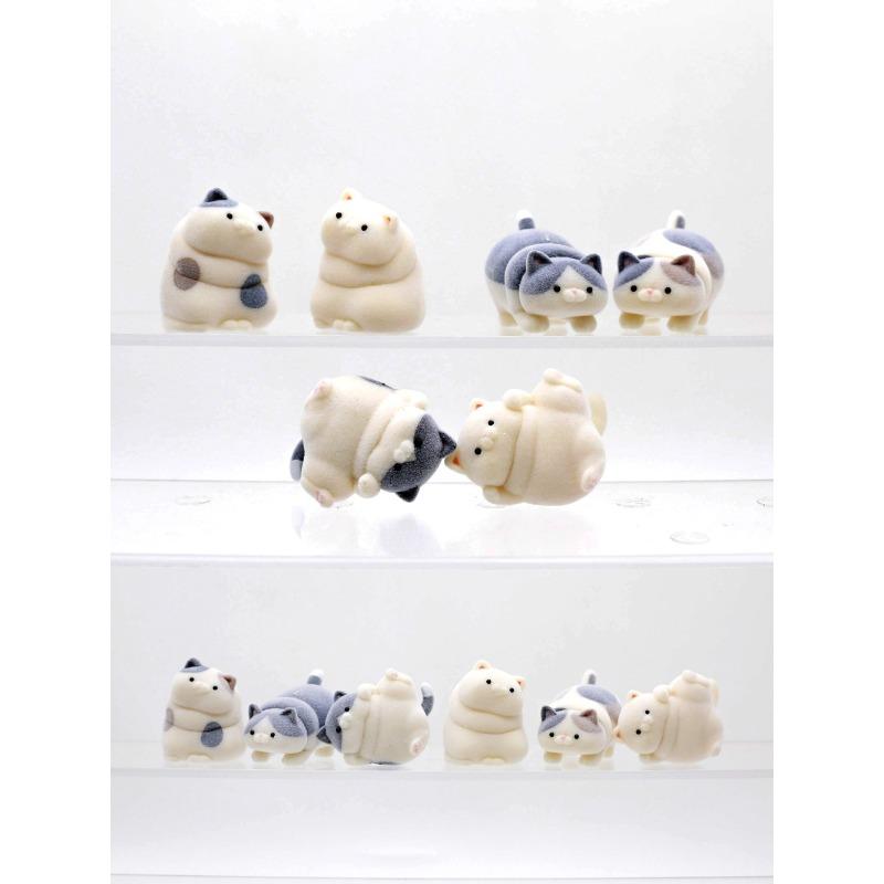 Flocked Fat Kitten Flocking Cats Blind Box Toys Kawaii Cute Doll Gifts Toys Collect Ornaments Kids Gifts