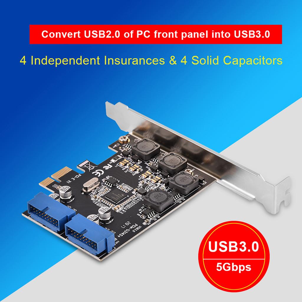 Карта расширения PCIE PCIExpress на внутренний 2-портовый 19-контактный разъем USB 3.0 с низкопрофильным кронштейном