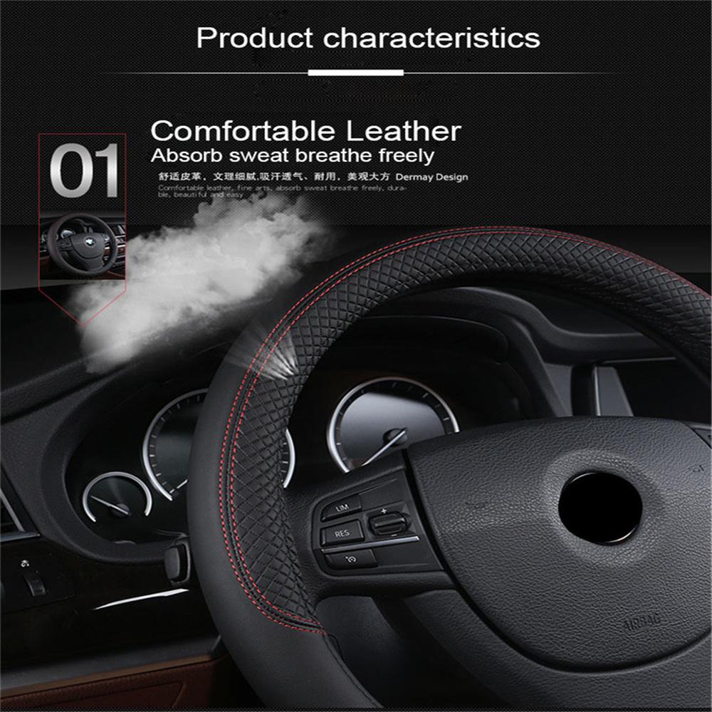 Car Black 38cm PU Leather Steering Wheel Cover Skidproof Comfortable Car-styling