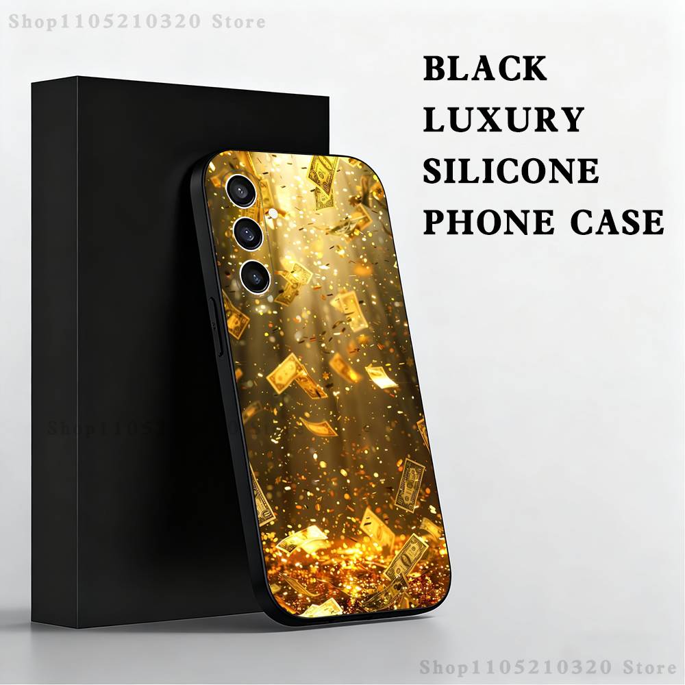 Wealth Art Dazzling Gold Phone Case For Samsung S25,S24,S21,S22,S23,S30,Ultra,S20,Plus,Fe,Lite,Note,10,9,5G Black Cover