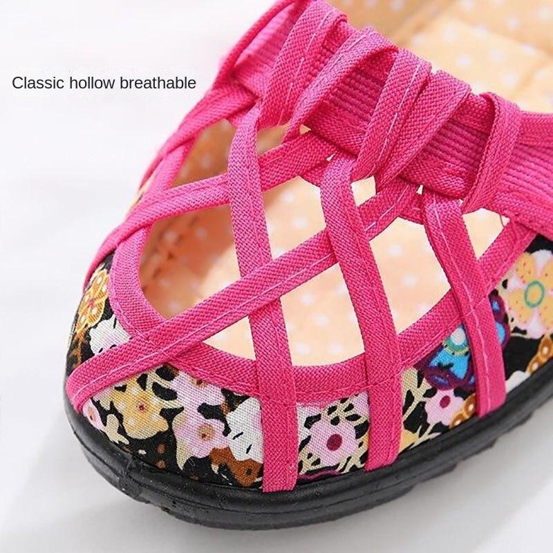 Тканевые туфли Старый Пекин Тканевые туфли на плоской подошве с мягкой подошвой и сеткой Женская обувь Модная верхняя одежда Летние сандалии