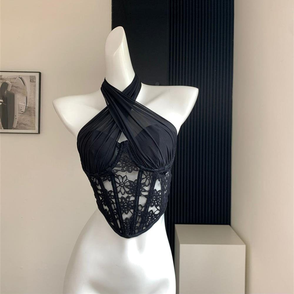 Тонкий кружевной топ-камсоль Сетчатый корсет на косточках Камсоль Модный кружевной цветочный корсет Весна Лето