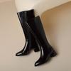 Krazing Pot Осенне-зимняя обувь из коровьей кожи, сапоги для верховой езды, круглый носок, сохраняющие тепло, на молнии, черного цвета, на толстом высоком каблуке, высокие сапоги до бедра