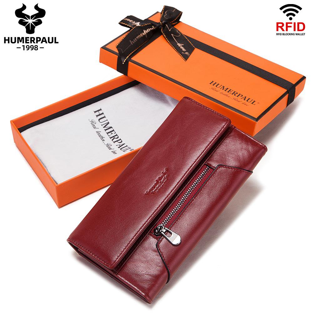 Humerpaul Женский кошелек, новый стиль, женская мода, сумки для денег, держатель для карт из коровьей кожи, клатчи, тройной удобный кошелек большой вместительности