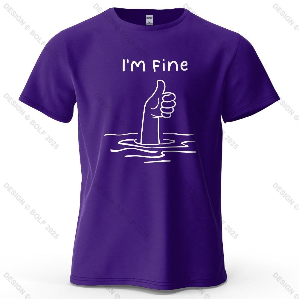 I'm Fine Funny Printed Men's T-shirt Oversized Simple Cartoon Graphic T-shirt for Women Tops T-shirt Streetwear