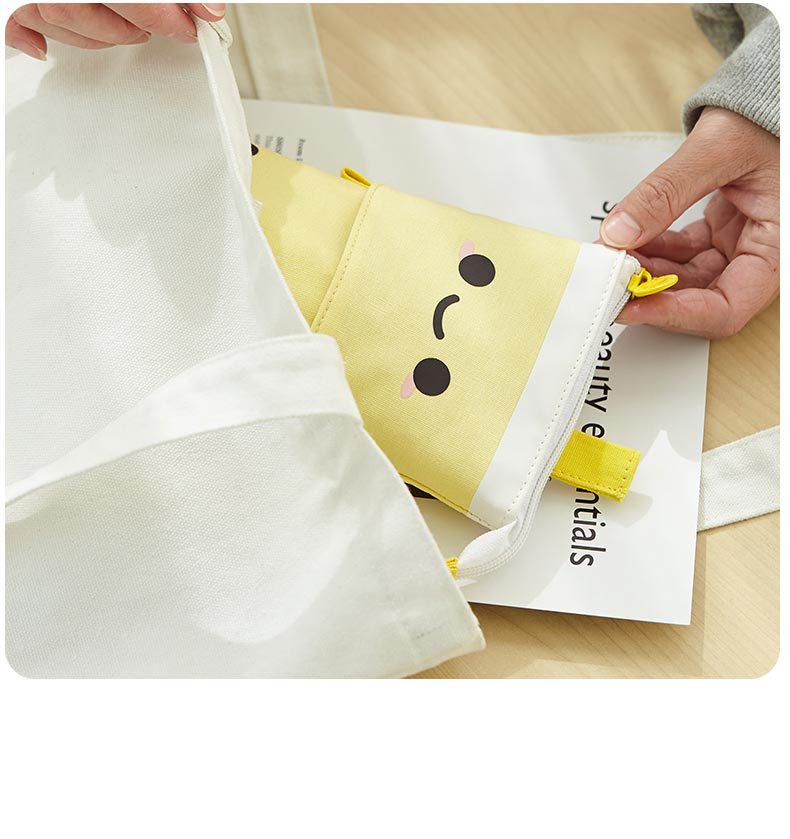 Polka Dot Milk Tea Pull-down Pencil Case with Heart and Smiley Face Design, Multifunctional Stationery Holder