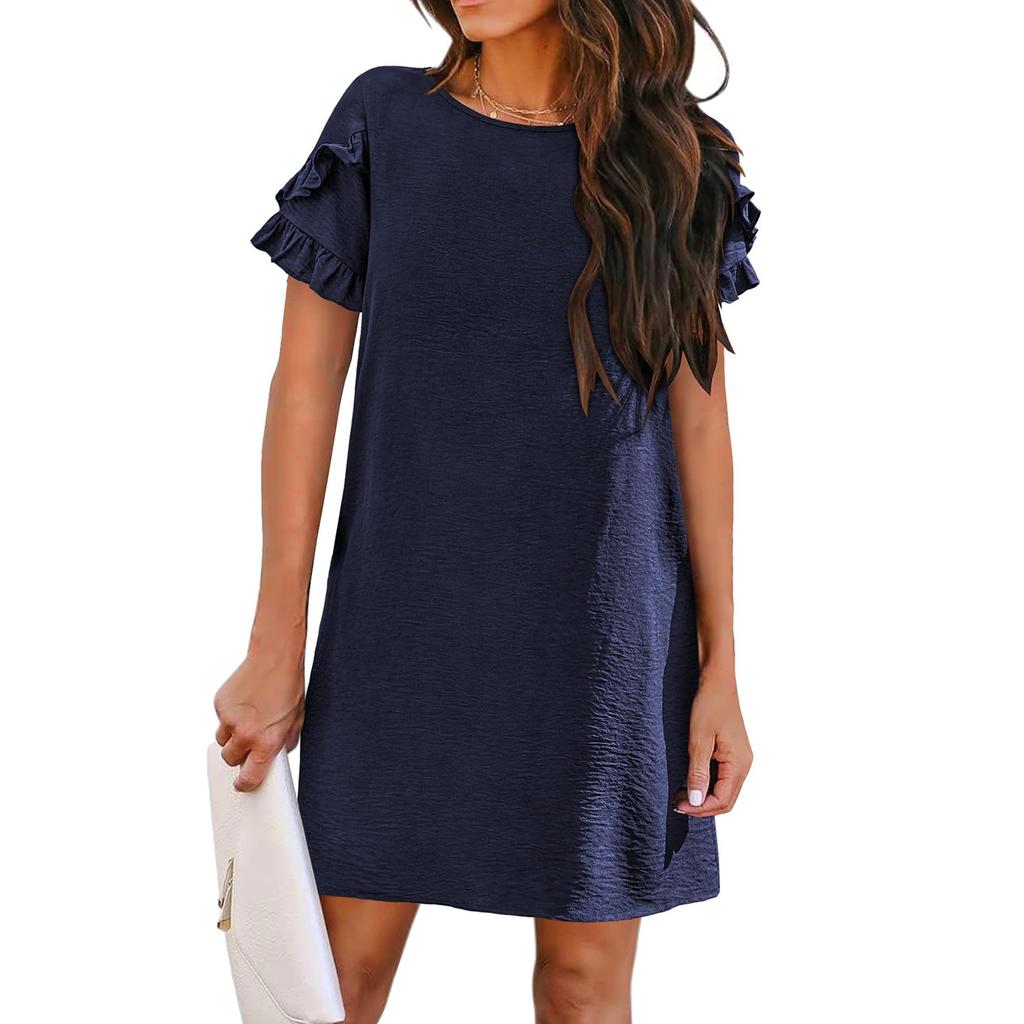 Женские модные повседневные пляжные свободные прямые платья с коротким рукавом