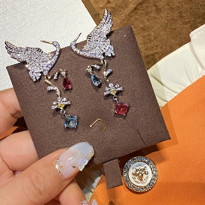 2022 креативные ювелирные изделия, цветные серьги-капли с кристаллами циркона и птицей, женские преувеличенные серьги-подвески, винтажные модные ювелирные изделия для банкетов