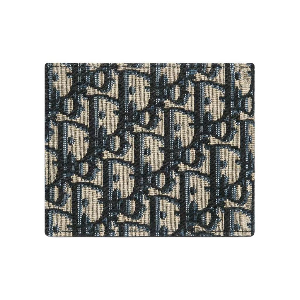 Dior Embroidered Monogram Leather Lined Short Double Fold Fabric Wallet Unisex Wallet Beige Black 2OBBH027YSE-H05E
