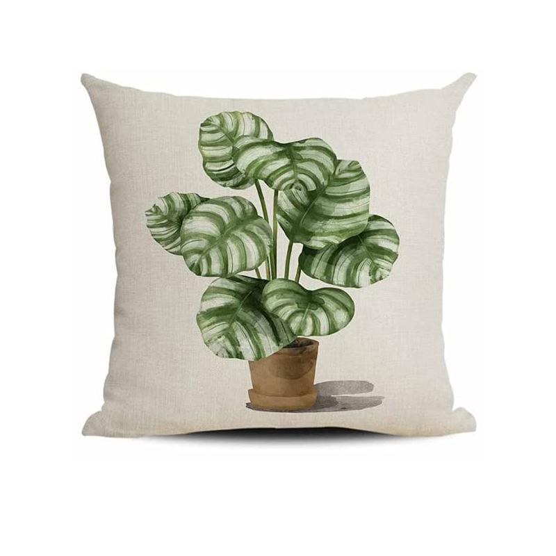 Simple Modern Green Leaves Tropical Plant Series Linen Pillowcase Nordic Small Fresh Style Cushion Cover