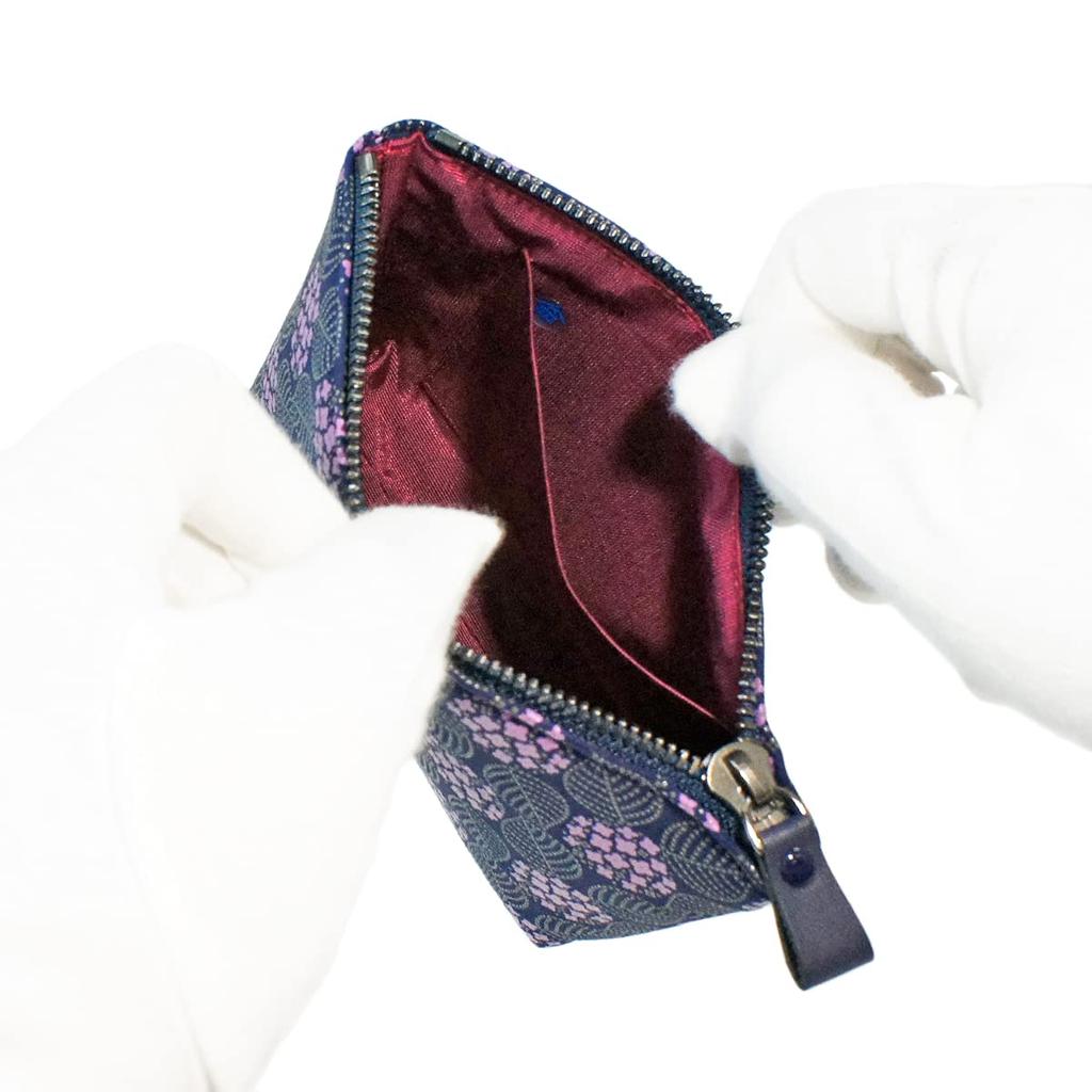 Indenya Inden Pouch Deerskin Miso Hydrangea Pattern Navy x Purple Calico x Gray Lacque 8008