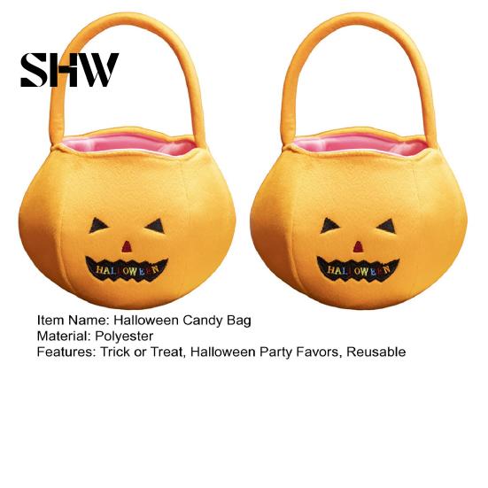 Halloween Candy Bags Pumpkin for Kids, Reusable Trick or Treat Decorative Goodie Bucket, Cute Handbag with Handle Party Favors Holiday Carriers