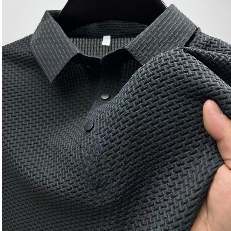 Мужская летняя рубашка-поло Slim Fit 2023 года — однотонная, с коротким рукавом, универсальный верх с воротником