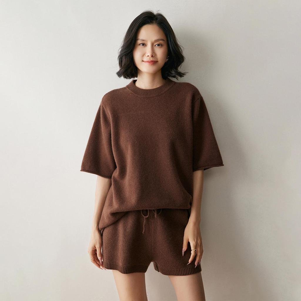 Loose-Fit Cashmere Sweater: Mid-Length, Short-Sleeve, Round Neck, Slim Fit, Autumn/Winter Knitwear