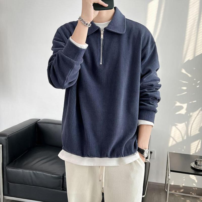 New Lapel Zipper Long Sleeve Pullover Men's POLO Shirt Trendy Men's Casual Fashion Ins Light Familiar Style Top