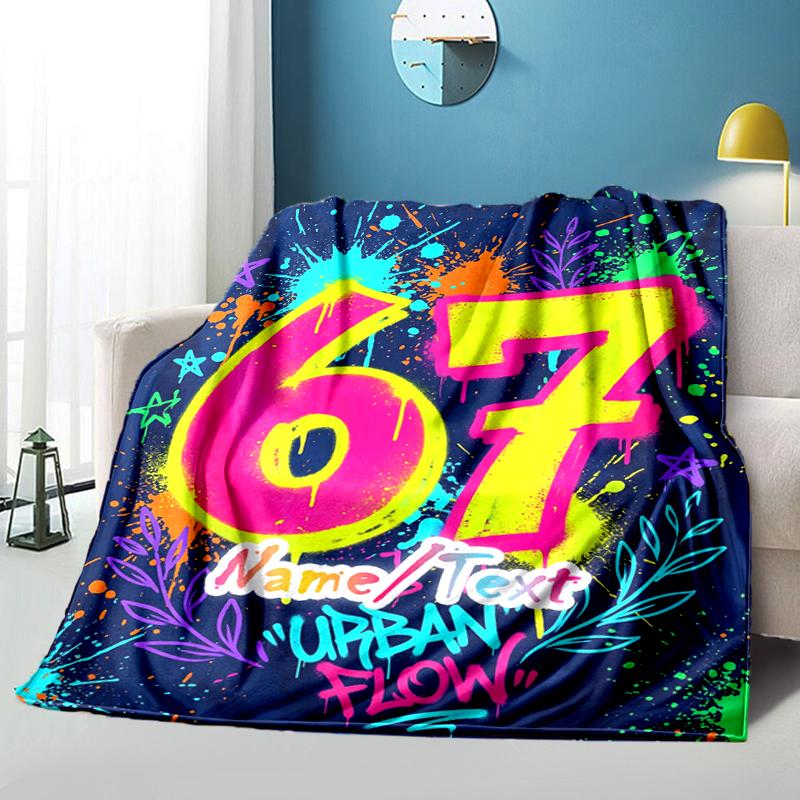 1PC Custom Name Urban Flow 67th Birthday flannel blanket versatile,all-season throw suitable for the living room,bedroom,camping,travel,and gift