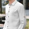 Soft and Comfortable Men's Collar Pocket Solid Color Button Up Cardigan Long Sleeved Linen Top Suitable for Daily Leisure